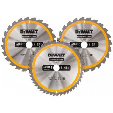 Набор отрезных дисков по дереву DeWALT DT1963 Ø250x30мм (2x24T, 1x48T)